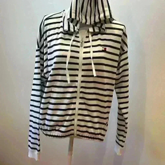 NWT! TOMMY HILFIGER Hooded Jacket/Sweatshirt/Hoodie Navy/White Stripe Size Large - Picture 10 of 16